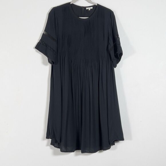 Aritzia Wilfred Sonore Babydoll Dress Sz L Black Pintuck Pleat Short  Sleeve - Picture 3 of 15